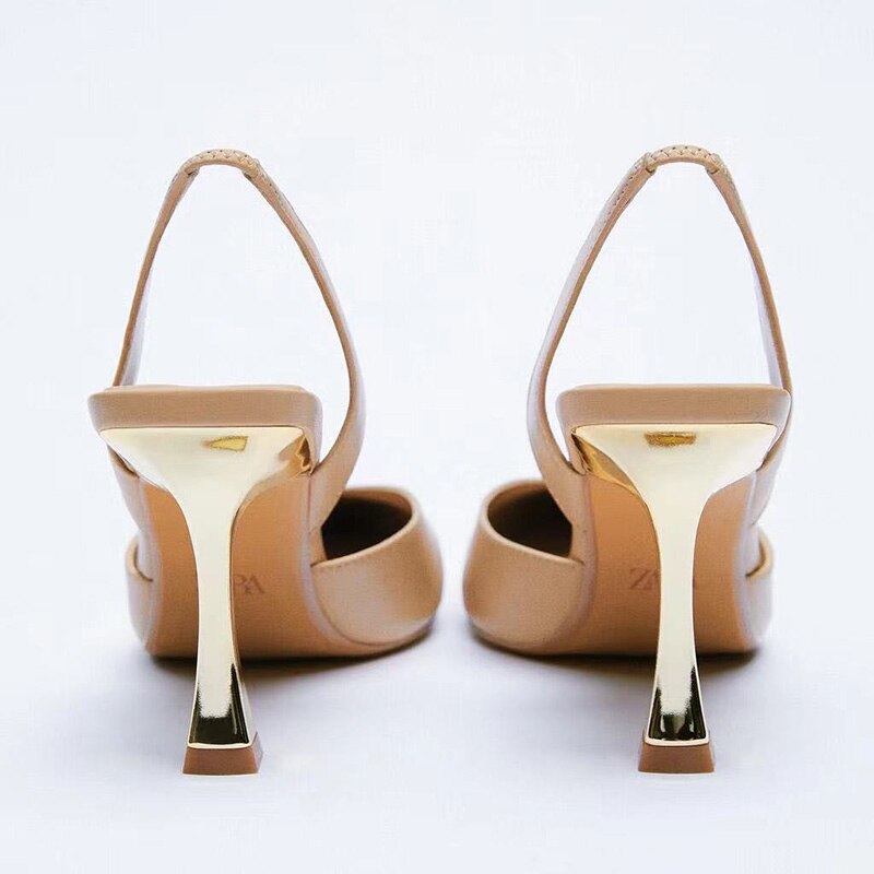 Za-zapatos de tacón alto metalizados para mujer, sandalias sexys de Punta larga con corte en V para , a la , color negro,