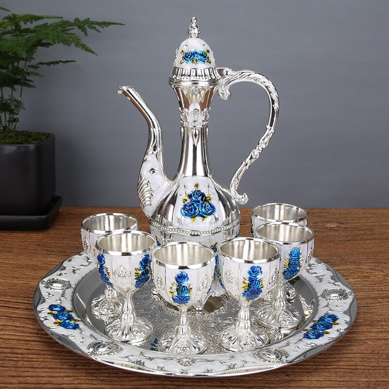 Wine decanter pumpkin style hip flask a glass of red wine home bar metal glass set sake set home bars: Navy Blue