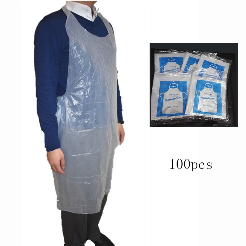 100pcs/set Cooking Cleaning Plastic Aprons Disposable Apron Transparent Easy Use Kitchen Aprons For Women Men Kitchen