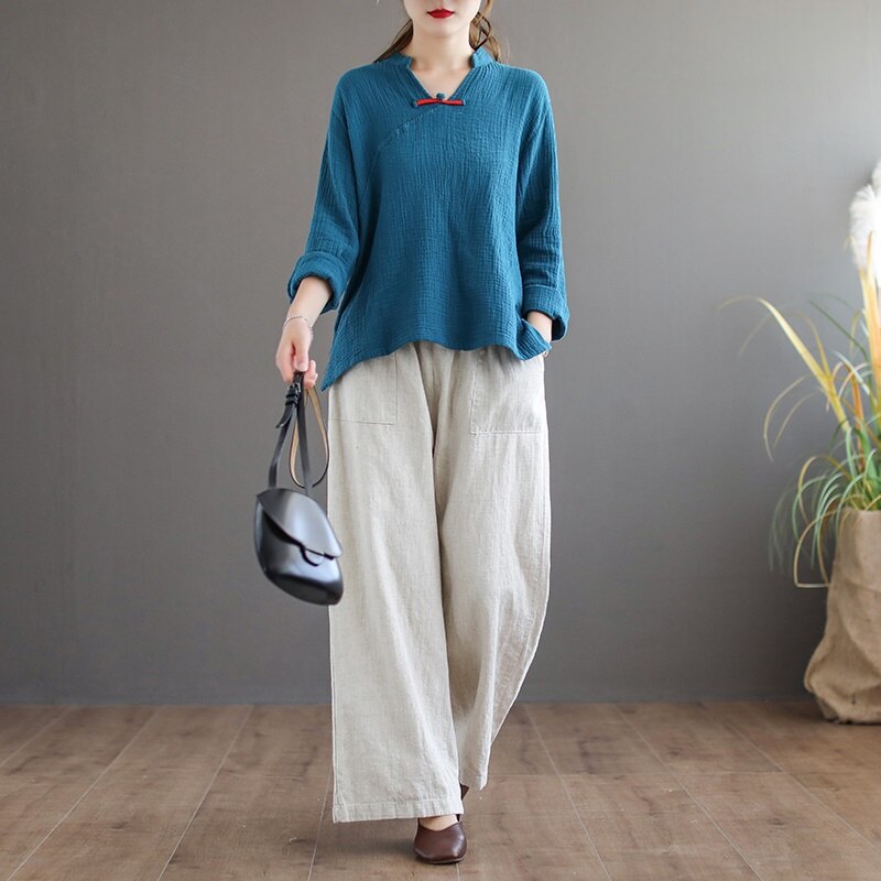 Traditional Chinese Clothing Hanfu Women Chinese Top Tang Suit Chinese Blouse Chinese Ancient Women Linen Shirt Tops 10150