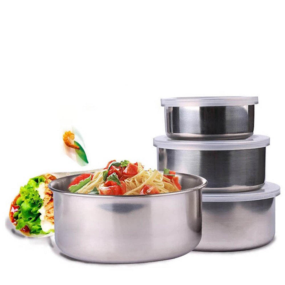 5Pcs Rvs Mixing Bowls Nestelen Kloppen Kommen Set Voor Salade Koken Bakken Keuken Voedsel Container Opslag Met Covers