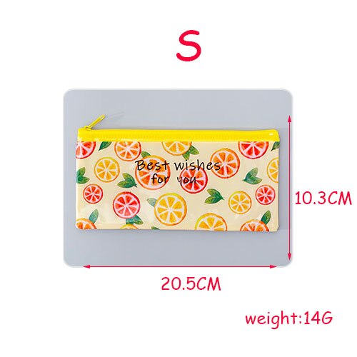 Dessin animé fruits trousse Kawaii grille fermeture éclair fichier sac petit frais étudiant stockage papeterie crayon sac école bureau: S lemon