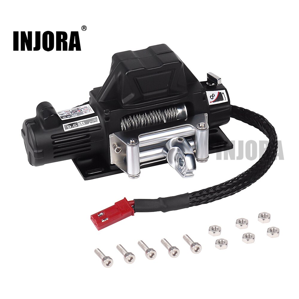 INJORA RC Auto Metall Stahl Draht Automatische Simulierte Winde für 1/10 RC Raupe Auto axial SCX10 90046 D90 Traxxas TRX4 redcat: Schwarz