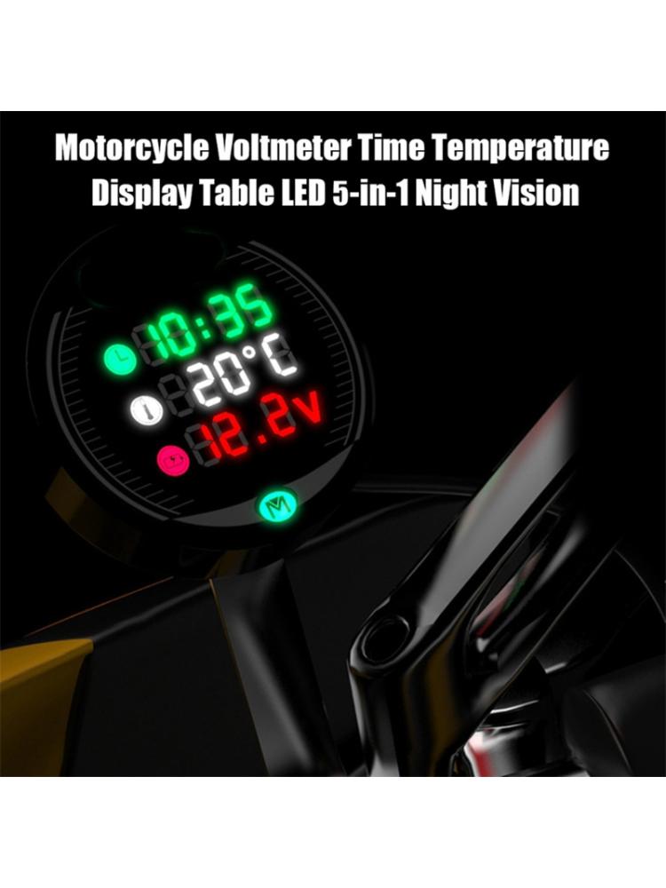 5 in 1 Wasserdichte Motorrad Voltmeter LED Digital Anzeige Wasser Temperatur