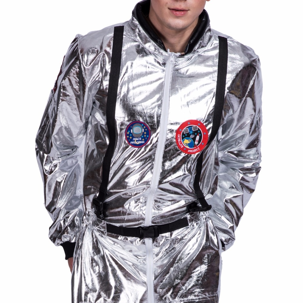 Adult Kids costume For Adult Astronaut Costume Men Cosplay Boys Outer Space Kid Costume Sliver Jumpsuit Family Cosplay Carnival