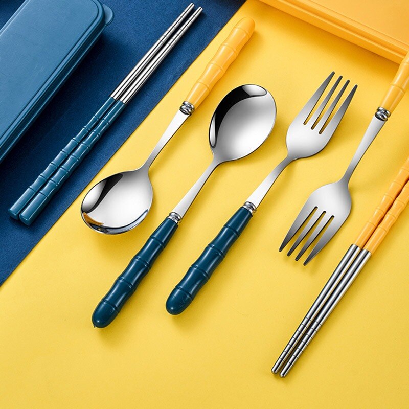 Stainless Steel Dinnerware Set Flatware Kitchen Accessories Camping Travel Sets Fork Spoon Portable Cutlery Sets With Case