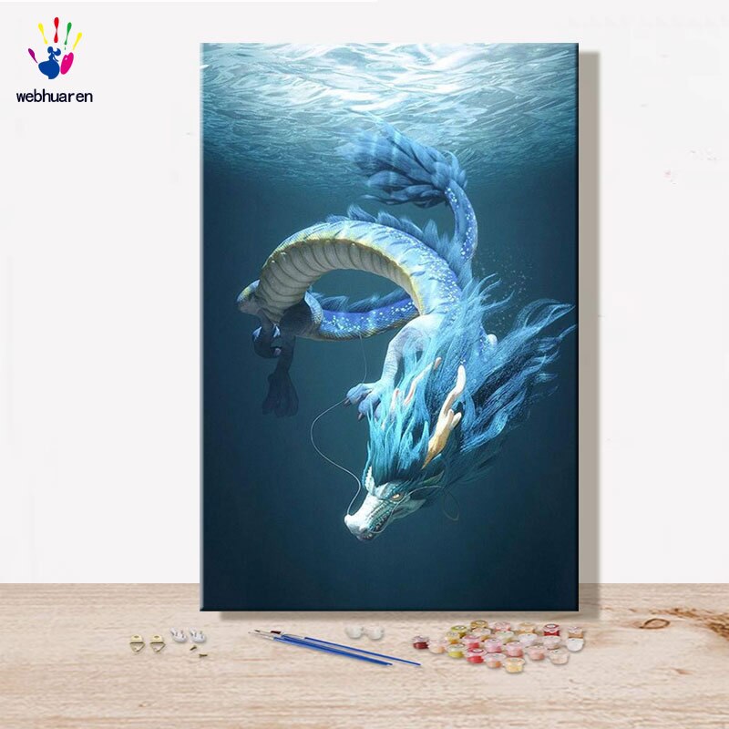 Láminas de manualidades con pintura por números cuadros pintura por números con kits dragón chino mitos y leyendas chinas animales míticos ilustraciones: 100068 / 60x90 no frame