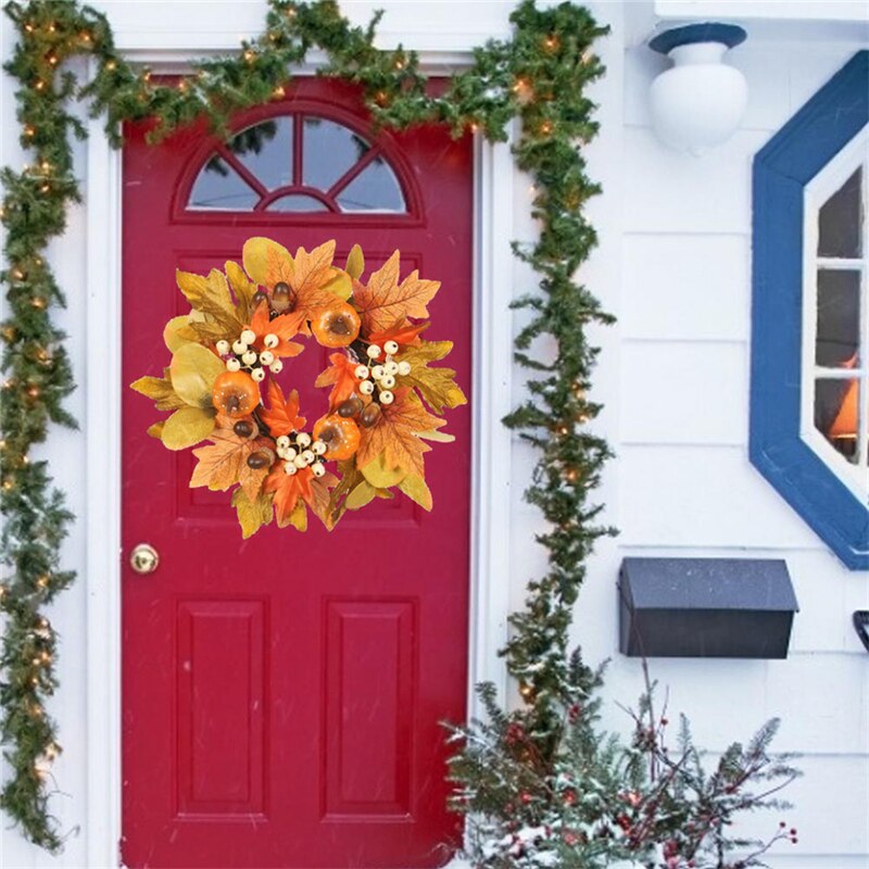 30cm wieniec na Halloween sztuczny liść klonu wieniec z dyni Halloween dekoracja drzwi świędo dziękczynienia wieniec jesienny