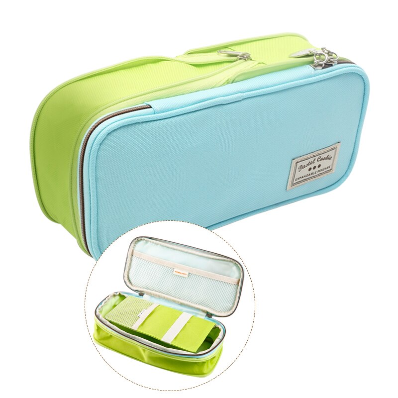 KOKUYO Macaron Pencil Case Stretch Zipper Large Capacity Pencilcase Cute Pencil Box Kawaii Kid School Pen Case Estuche Escolar: Blue green