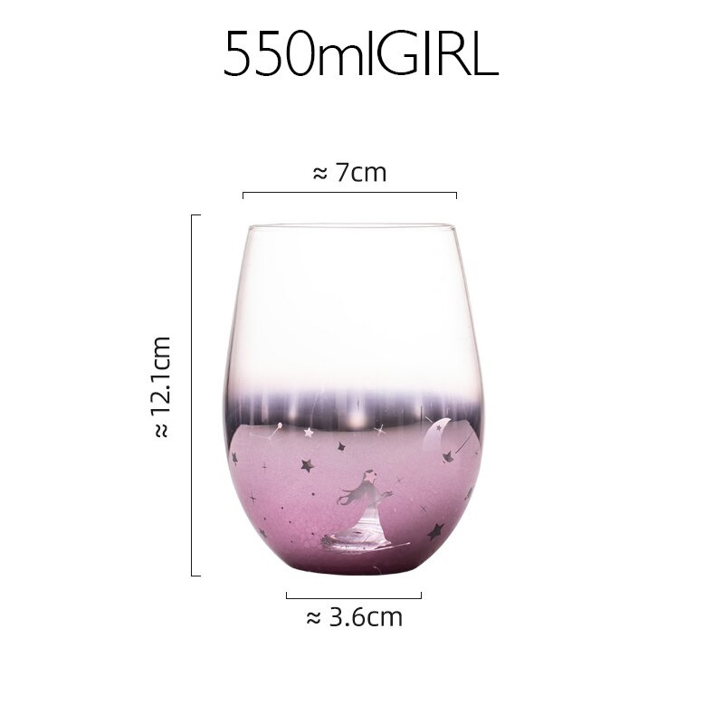 Vasos de cristal con revestimiento de cielo estrellado, 550ml de Color de vasos de agua, para el hogar, gran barriga, leche, zumo, café, batidos, cerveza: GIRL PINK