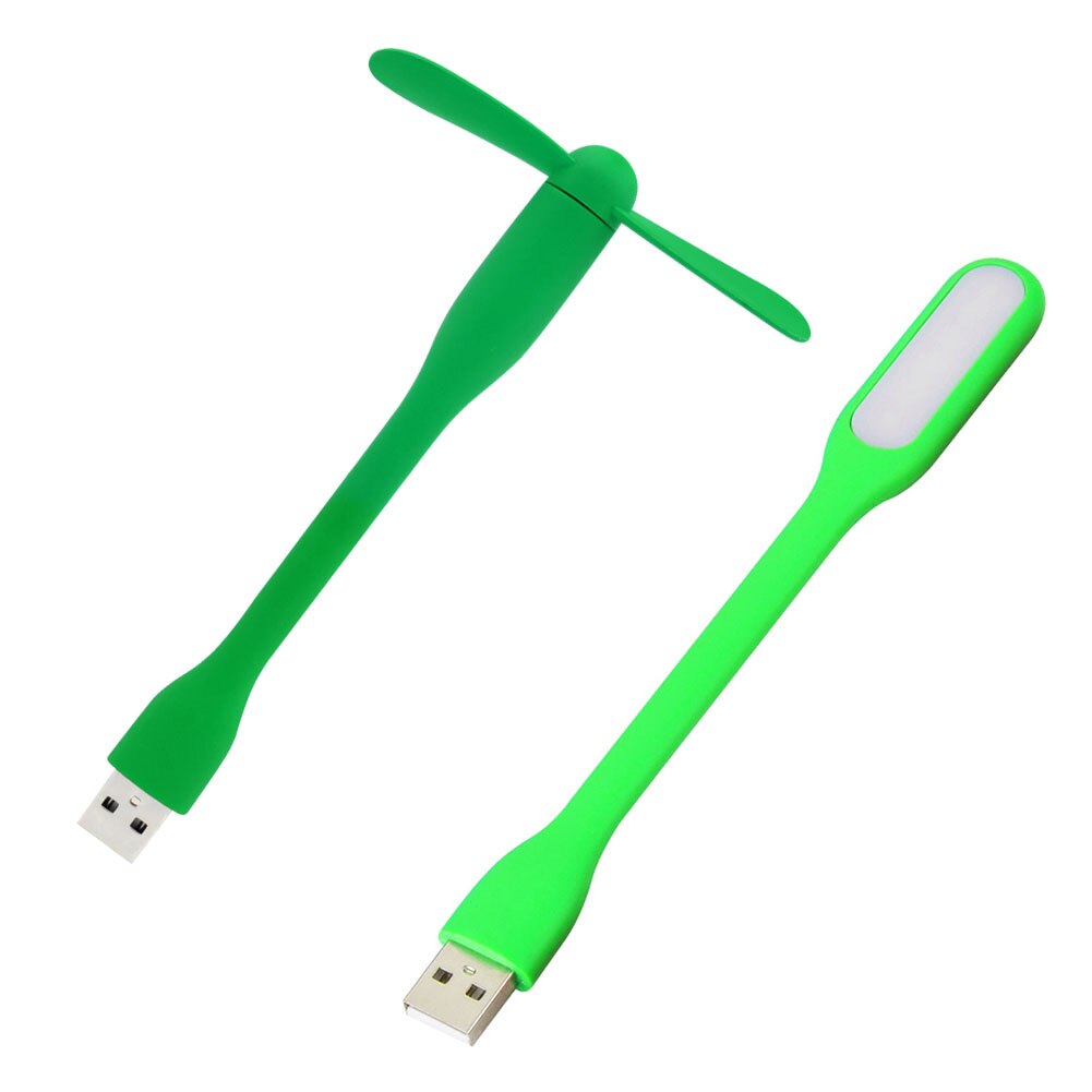 6 Colors Mini Flexible Portable Bendable USB Fan+LED Lamp Light Flexible For Apple Android Phone Laptop Desktop Power Bank: green led