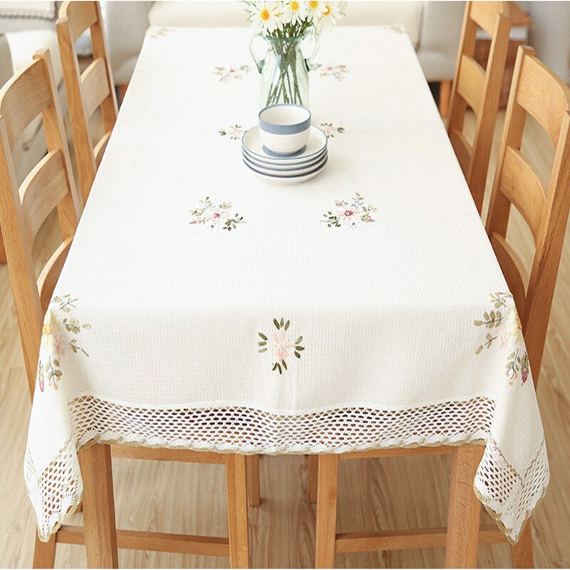 European Small Fresh Floral Tablecloth White Hollow Lace Cotton and Linen Tea Table Cloth TV Cabinet Table Cover Banquet Decor