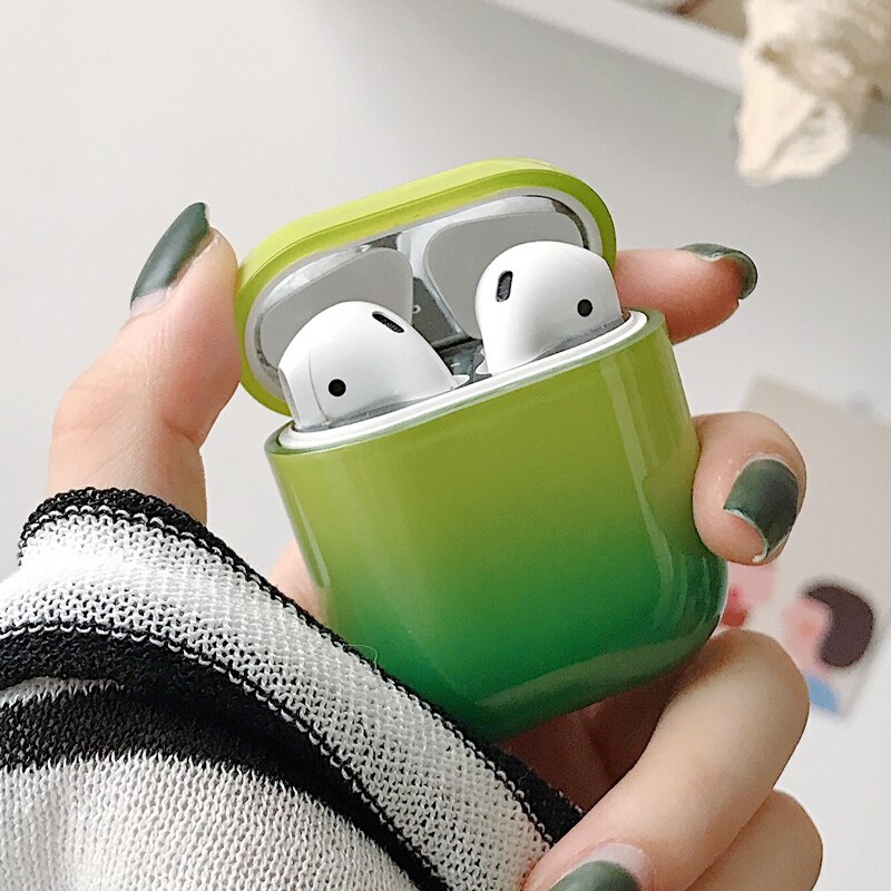 1/5PSC chiaro caso per caso sveglio di airpods Liscia gradiente della copertura per airpods 2 di tappo per orecchie Anti-perso rope copertura di caso di sport per airpods 2 caso: Set A Green-Green