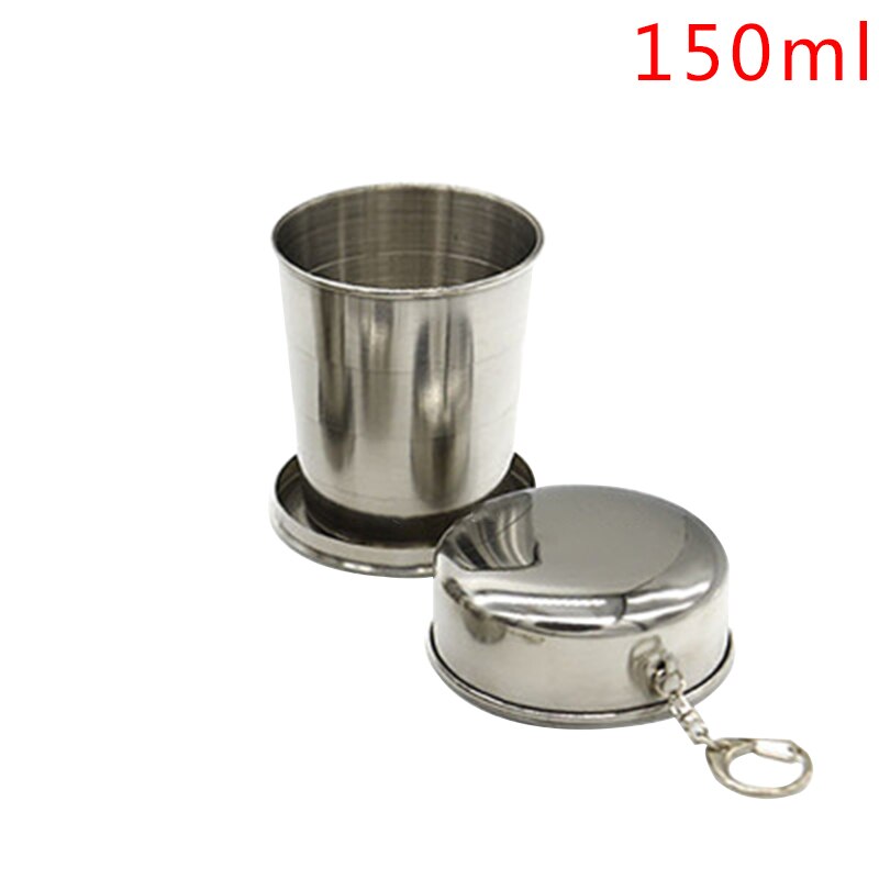 75Ml/150Ml/250Ml Rvs Folding Cup Draagbare Outdoor Reizen Camping Telescopische Cup Met Sleutelhanger water Koffie Handcup: 1PC 150ML M