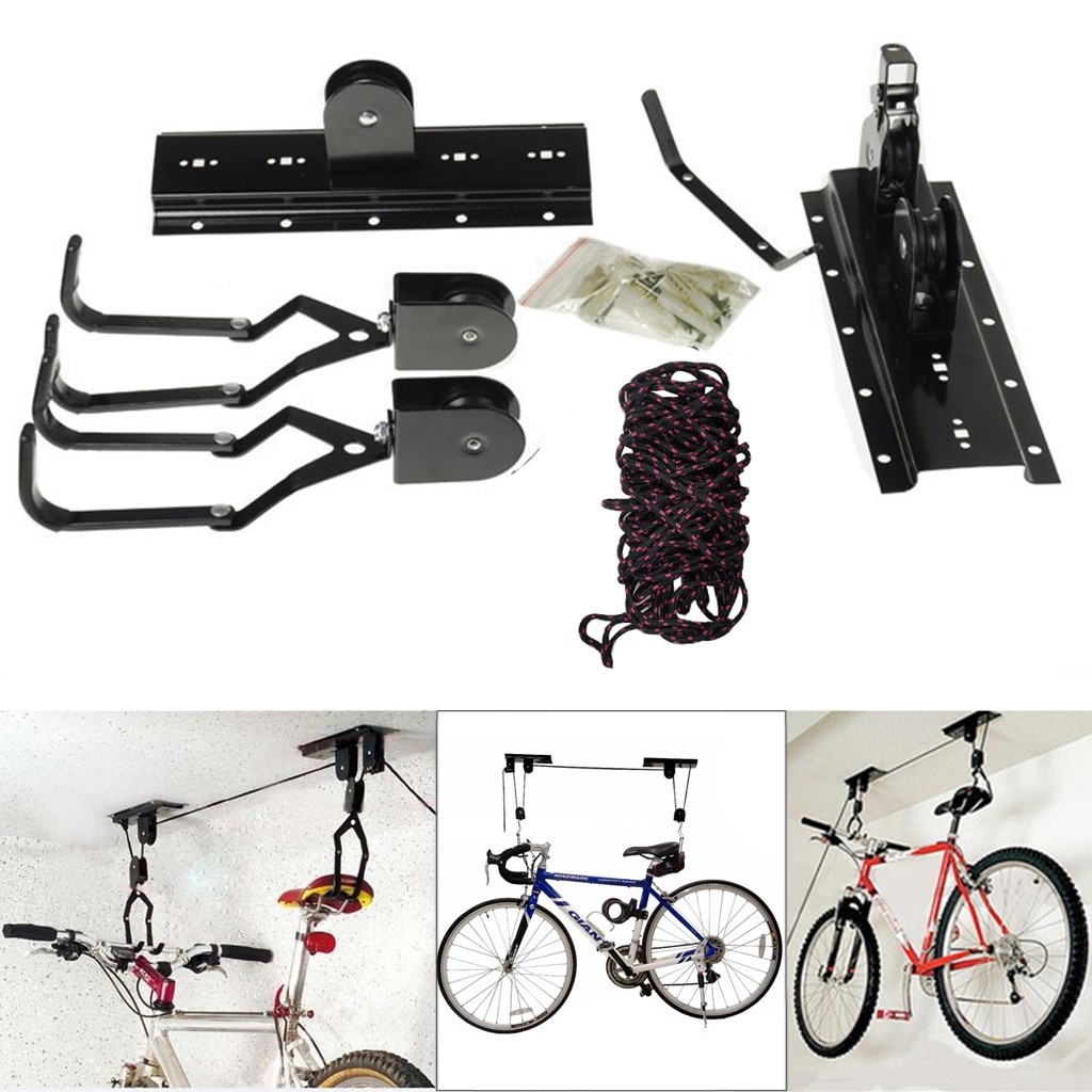 #40 Ceiling Lift Cargo Racks Bicycle Bike Storage Garage Hanger Mounted Hoist Pulley Rack Pulley Hanging Metal Lift Assemblies