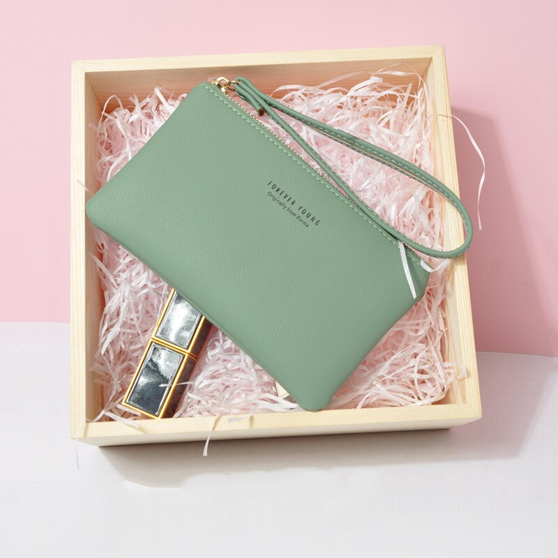 Dames Pu Lederen Portemonnee Dames Mini Hand Pouch Card Key Clip Coin Bag Rits Clutch Kleine Handtas Tas: LightGreen