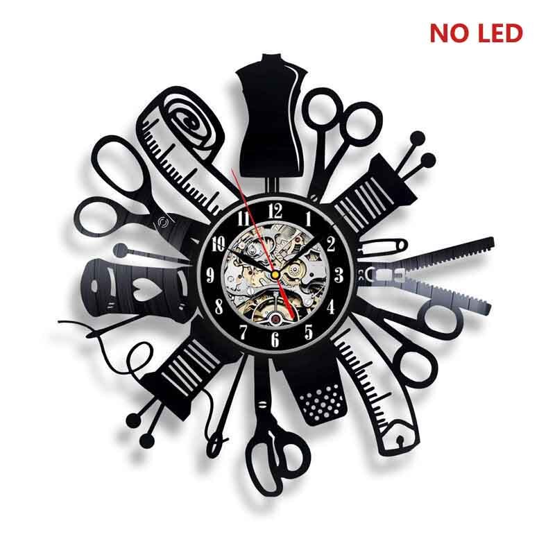 Vinyl Record Wandklok Lichtgevende Moderne Naaien Craft Vinyl Record Klok Met 7 Led Kleuren Veranderen Opknoping Muur Horloge: No LED