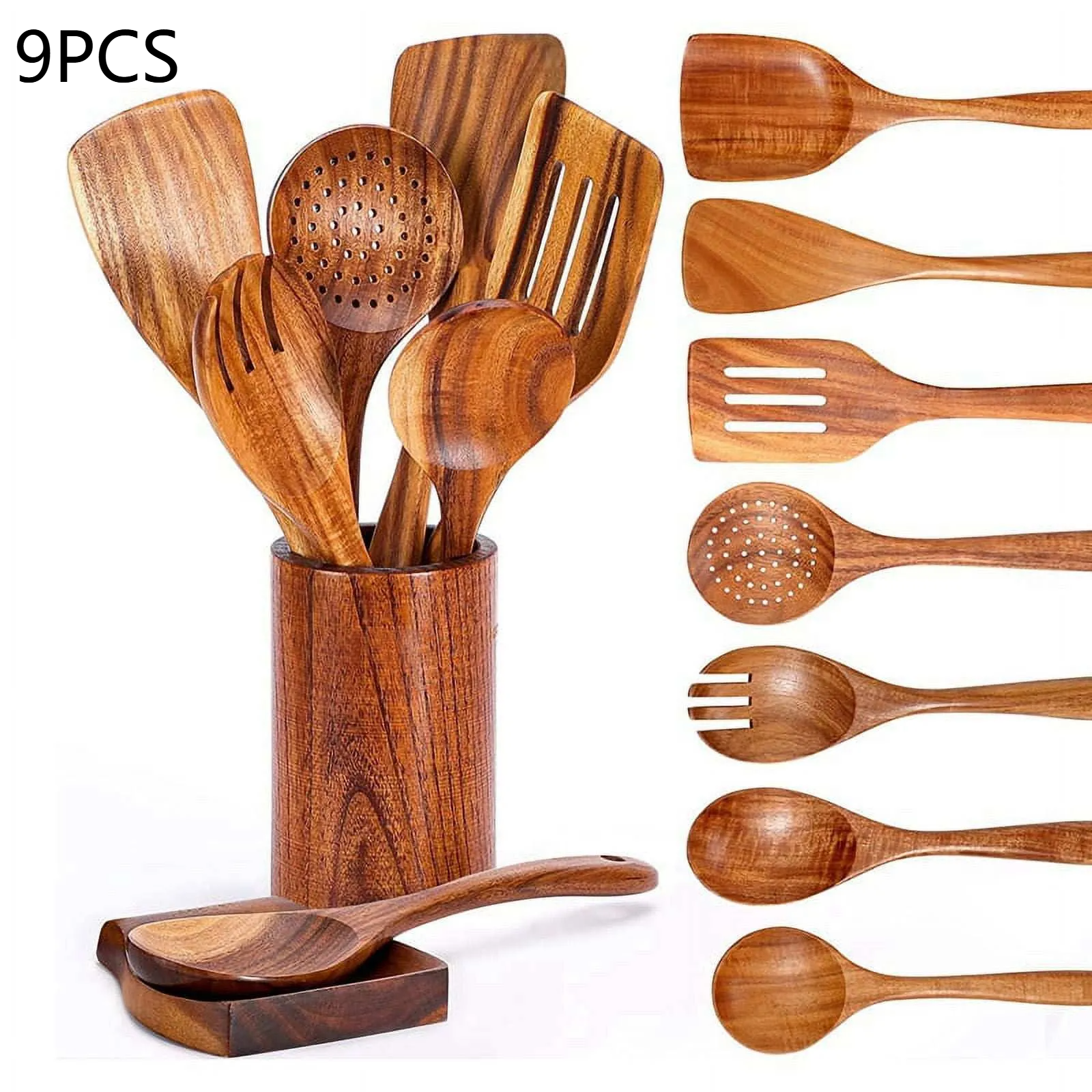 Wood Kitchenware Cooking Set Household Cooking Spoon Set Salad Spoon Fork Stirring Spoon Kitchen Baking Set: WHITE