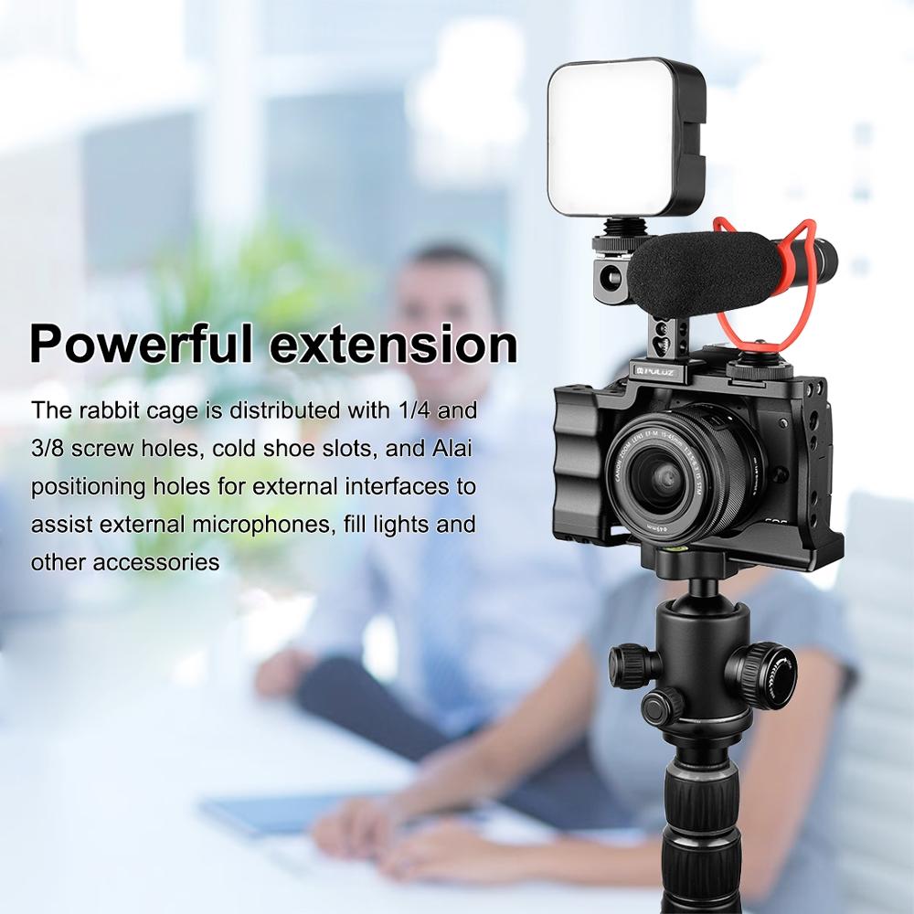 PULUZ Video Camera Cage Stabilizer for Canon EOS M50 DSLR for Sony A6600 / ILCE-6600 Camera Stabilizer with Handle Grip