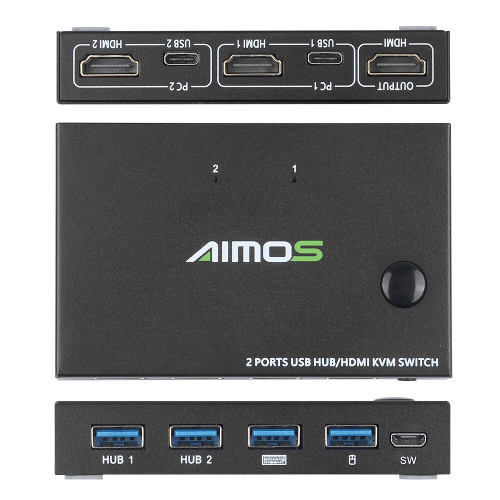 AIMOS Switch AM-KVM201CC 2-Port HDMI KVM Switch Support 4K*2K@30Hz HDMI KVM Switcher Keyboard Mouse USB KVM Switch
