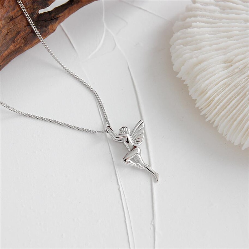 Zool Geheugen Zoete Beschermengel Leuke Elf Cool 925 Sterling Zilveren Sleutelbeen Ketting Vrouwelijke Ketting SNE563