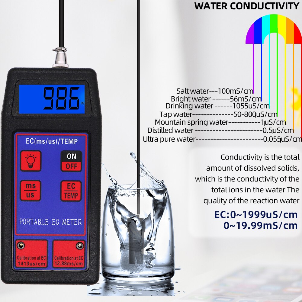 EC-8423 Digital EC Meter 2 in 1 TEMP EC Tester Conductivity Meters Water Test Tool for Pool Drink Water Aquarium 40%OFF