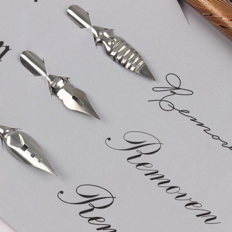 Dyppepen i træ håndlavet kalligrafi spidsholder sæt med 6 spidser til at øve forskellige skrifttyper