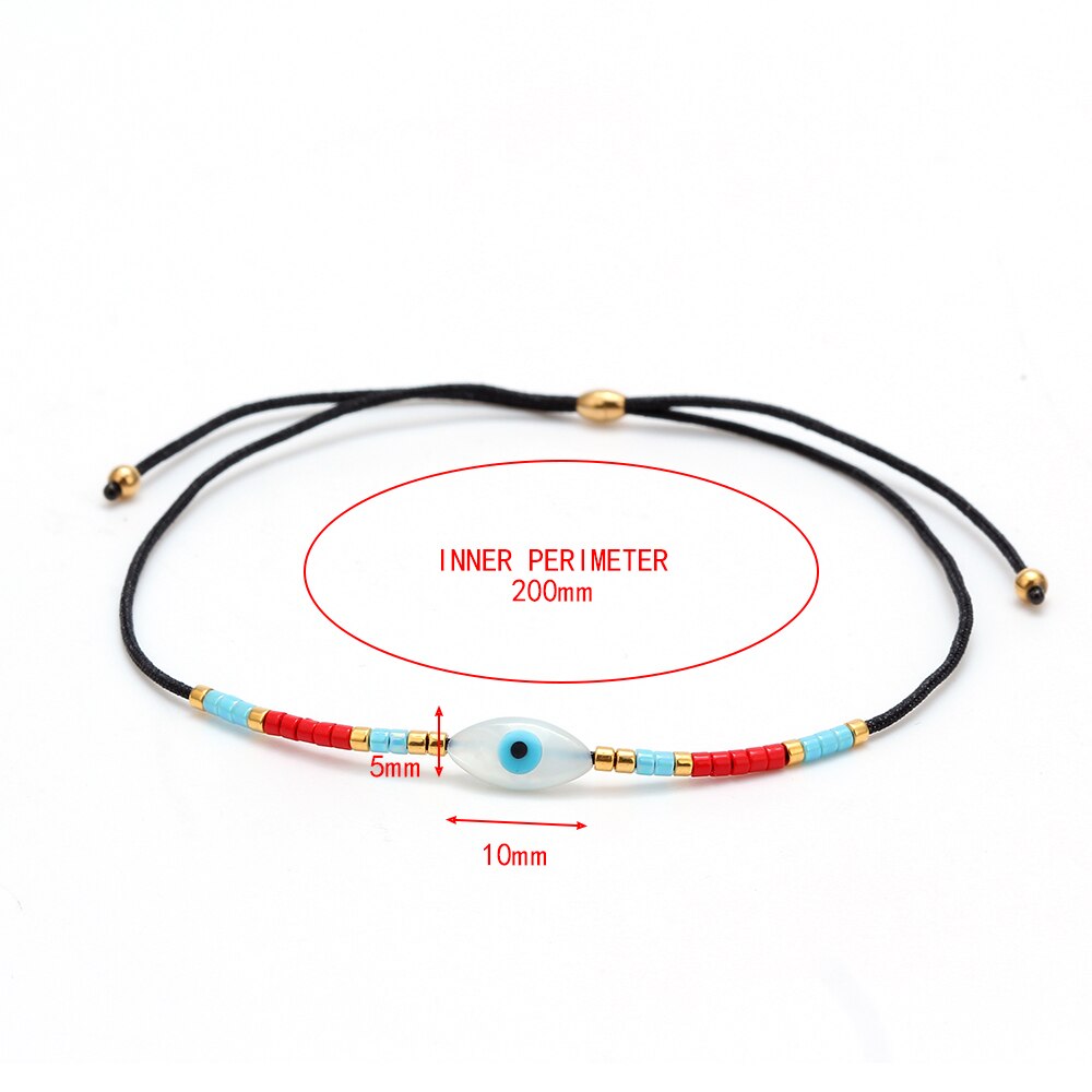 Lucky Eye Miyuki Kralen Shell Armband Evil Eye Charm Armband Verstelbare Touw Ketting Mode-sieraden Voor Vrouwen Vrouwelijke EY6337
