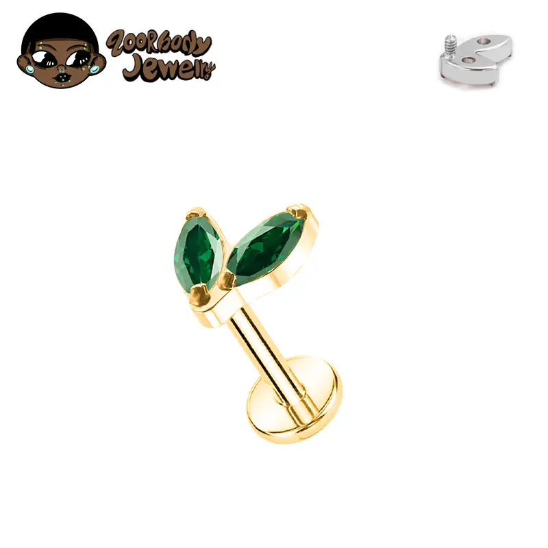 ASTM F136 Piercing de titanio individual pequeño Marquesa CZ rosca interna parte posterior plana Labret Helix Tragus Piercing Labret perforado: Azul / Color amarillo claro