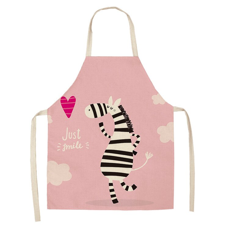 Kitchen Apron Cute Cartoon Zebra Printed Sleeveless Linen Aprons for Men Women Home Cleaning Tools