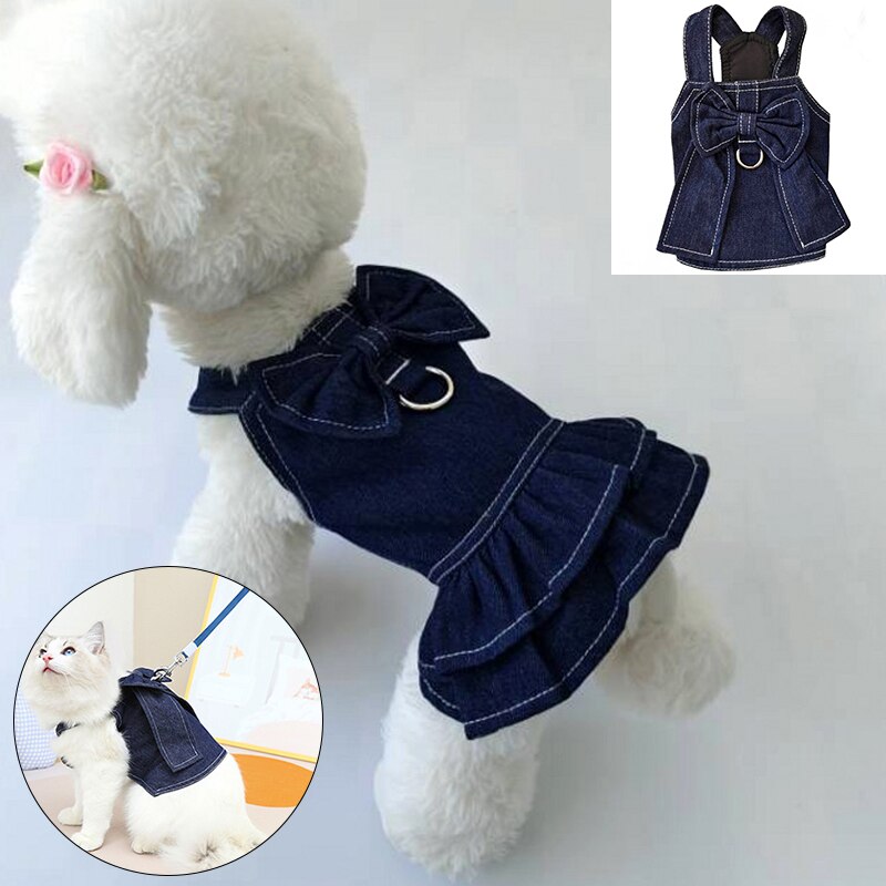 Ropa para mascotas, vestido para perro pequeño con lazo, Falda vaquera bonita, abrigo suave y cómodo, chaleco bonito a la para Chihuahua