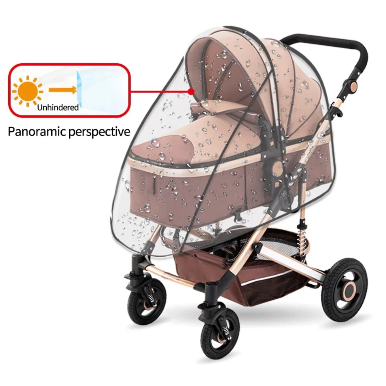Universele waterdichte regenhoes voor kinderwagens Kinderwagenaccessoires Transparante stofkap Open ritssluiting Paraplu Regenachtig seizoen Waterdicht