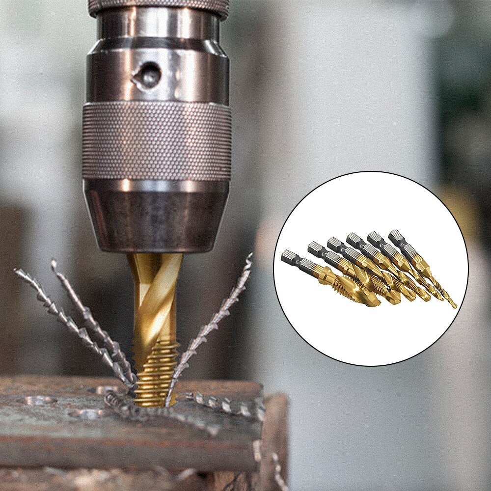 Tap Drill Titanium Plated Hex Shank HSS Screw Thread Metric Tap Drill Bits Screw Machine Compound M3 M4 M5 M6 M8 M10 Hand Tools