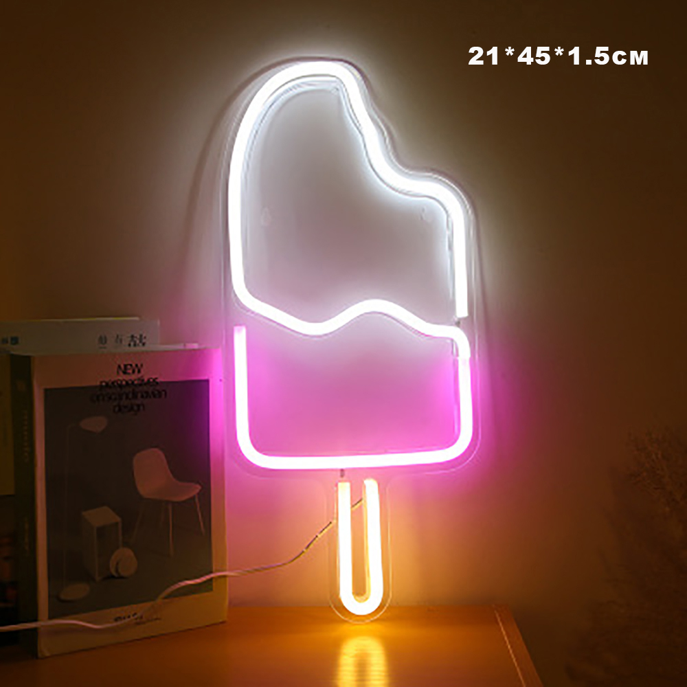 Signe lumineux néon Led, Cactus, ananas, cocotier, Popsicle, arbre de noël, Rose, panneau mural, alimentation Usb, décor: Popsicle