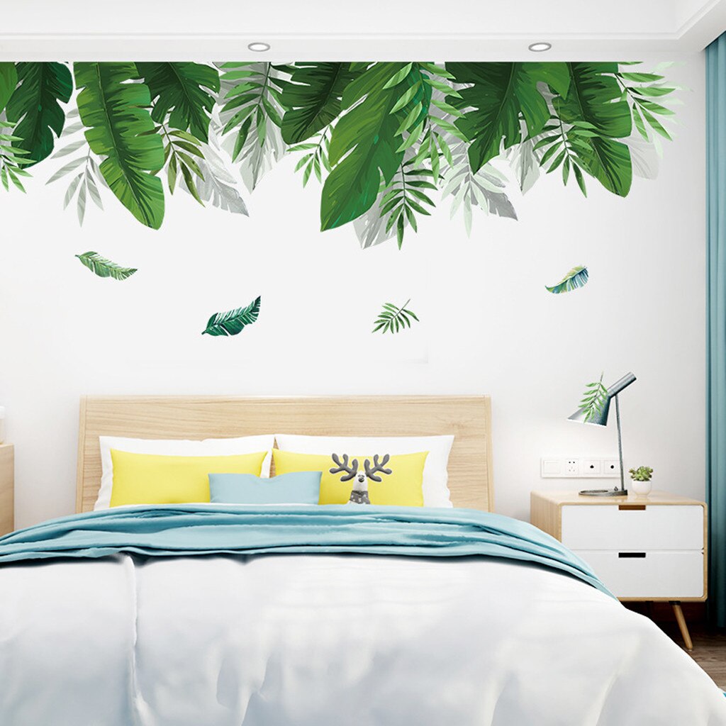 Tropisk regnskov plante væg klistermærke grøn banan bambus blad inkjet væg klistermærker hjem børnerum indvendige væg klistermærker