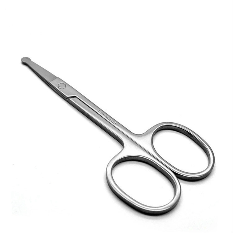 Acero inoxidable con tijeras de punta redonda para pelo, herramientas cosméticas curvadas para maquillaje