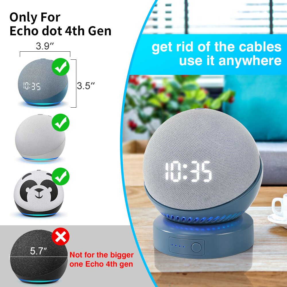 Base de batterie pour Echo Dot 4e génération, haut-parleur Alexa, chargeur sans fil Portable, batterie d&#39;alimentation, support