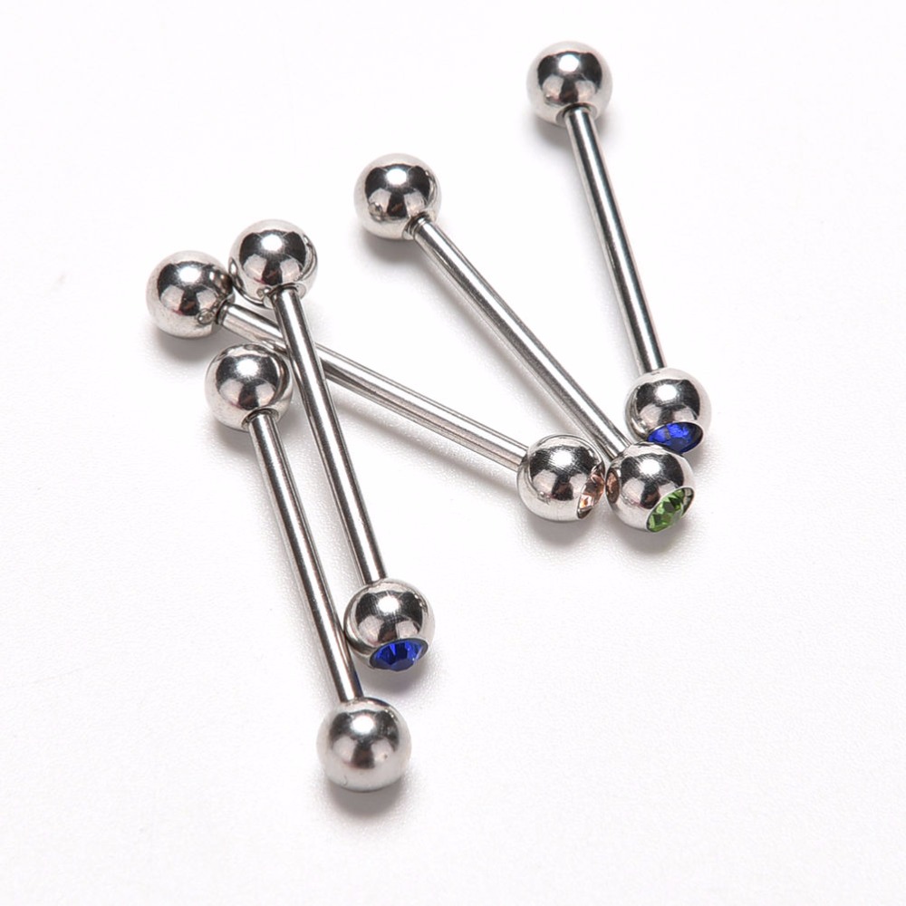 5 Stks/partij Gemengde Kleuren Rvs Crystal Ball Tong Bars Ring Barbell Piercing Sieraden