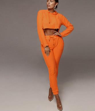 BKLD 2 Stücke Frauen Damen Trainingsanzug Ernte Hoodies Schlauch einstellen Für Frauen 2025 Herbst Neue lässig Langarm Neon- Orange Zwei Stück einstellen: M / Orange