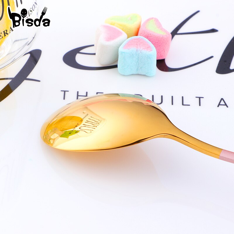 1PCS Korea Spoon Stainless Steel Soup Spoon Long Handle Gold Dessert Spoons Round Dinner Spoon Set Tableware Set