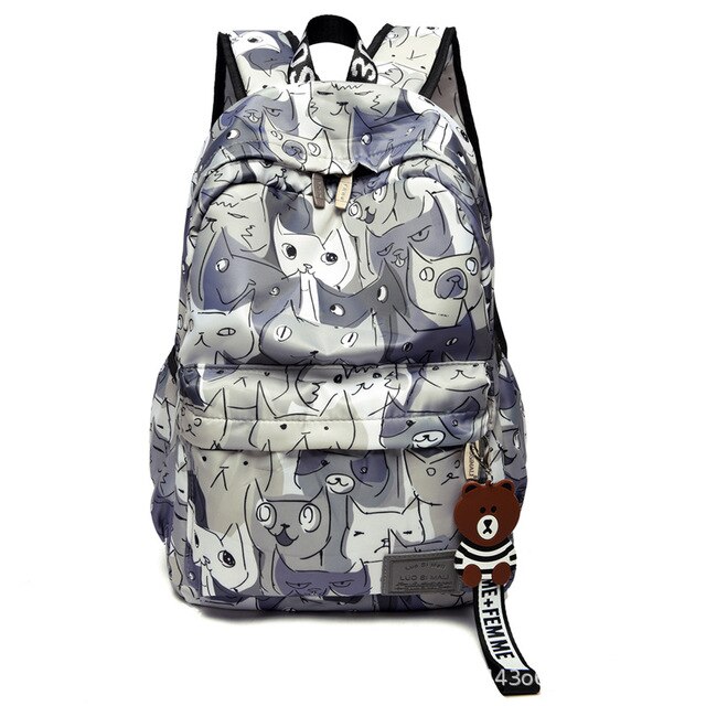 Chuwanglin Rugzakken Voor School Tieners Meisjes Tassen Mode Vrouwen Reizen Rugzak Rugzakken Leuke Animal Print Mannelijke Tas P61005: Gray kitten