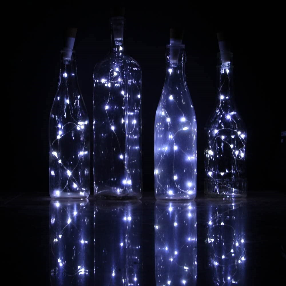Guirnalda de luces de corcho para botella de vino, cadena de alambre de cobre, LED estrellado, recargable por USB, 2M, 20LED, para bricolaje, , Navidad, boda