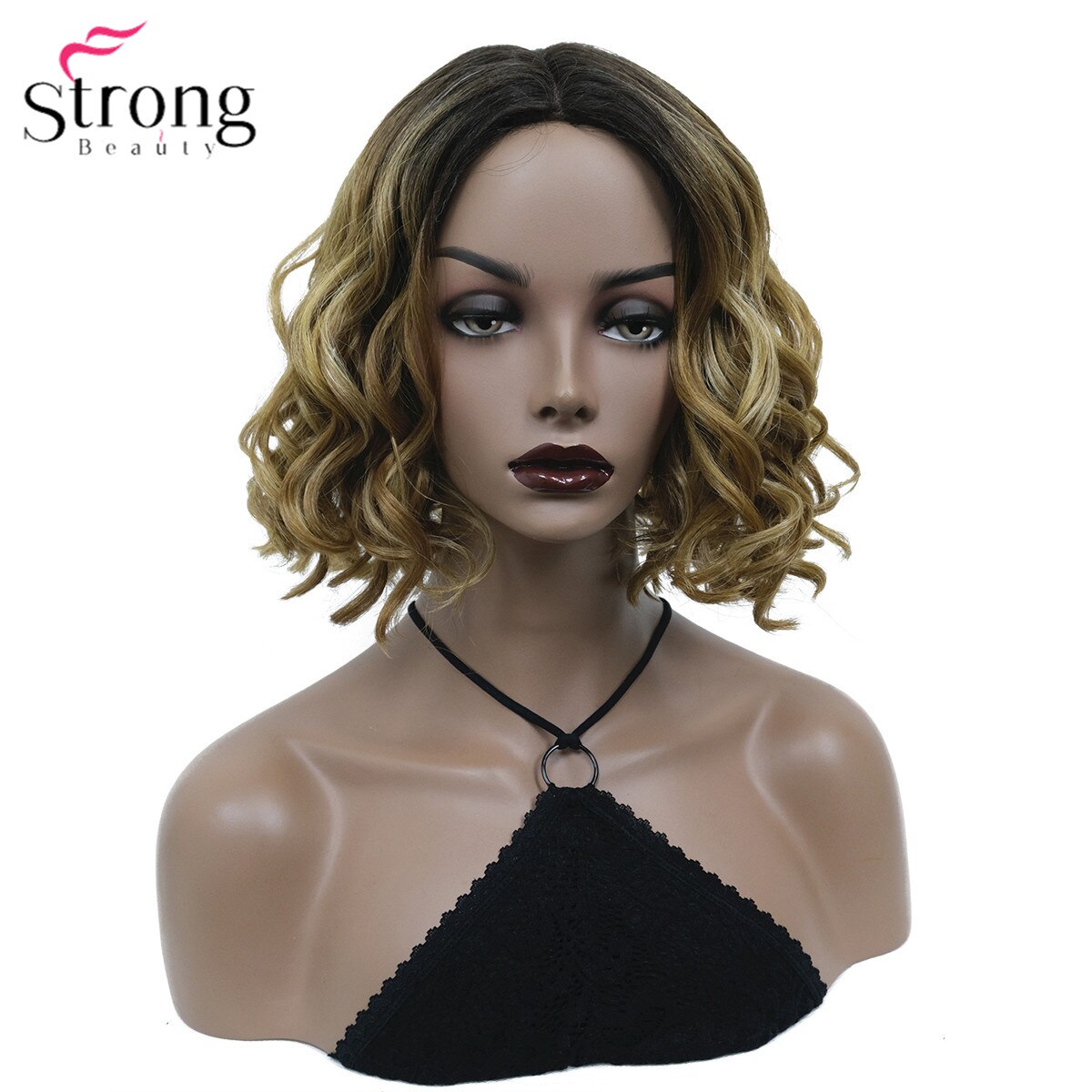 Strongbeauty Synthetische Lace Pruik Haar Zwarte Wortel Ombre Hair Medium Krullend Natuurlijke Pruiken Voor Vrouwen