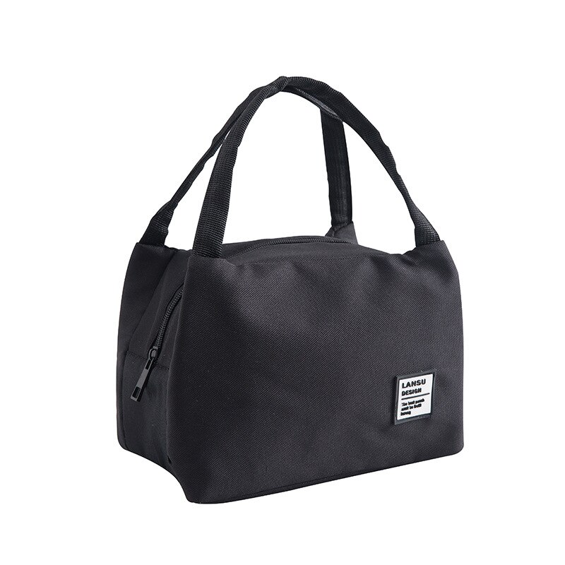 Bolsas de nailon fresco refrigerado para mujer, bolsas térmicas Oxford impermeables y portátiles con cremallera, bolsos para la comida para mujer, bolsa de caja de Almuerzo: Black