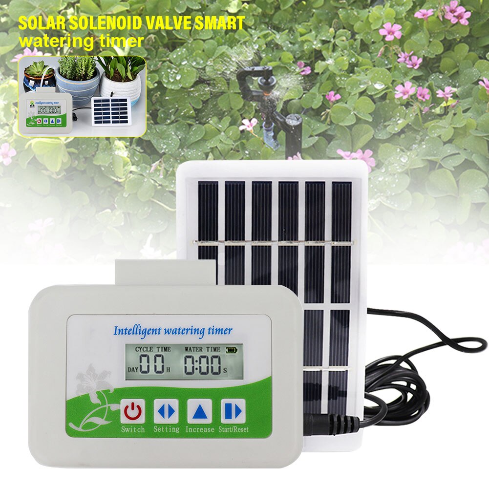 Watering Timer Lawn Smart Automatic Irrigation Adjustable ABS Battery Powered Solar Panels Rainproof Solenoid Garden