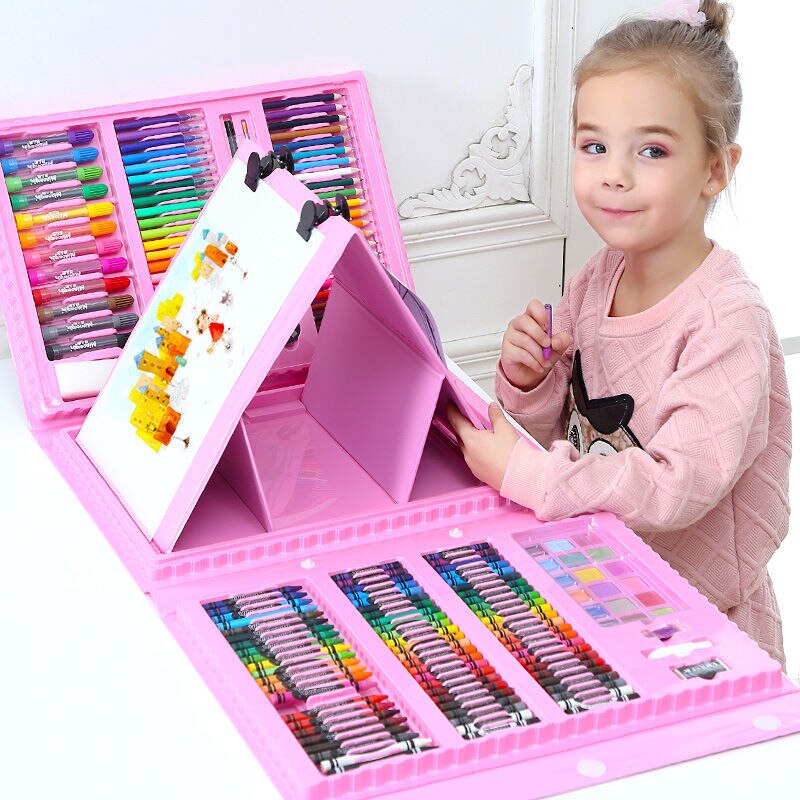 208 PCS Kid Draw Set Colored Pencil Crayon Watercolors Pens Drawing Set Toy Drawing Art Marker Pens School Supplies Kid: 176 PCS Red