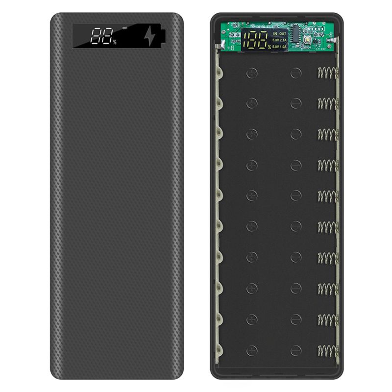 LCD Display DIY 10x18650 Battery Case Power Bank Shell Charger Box Accessories: Black