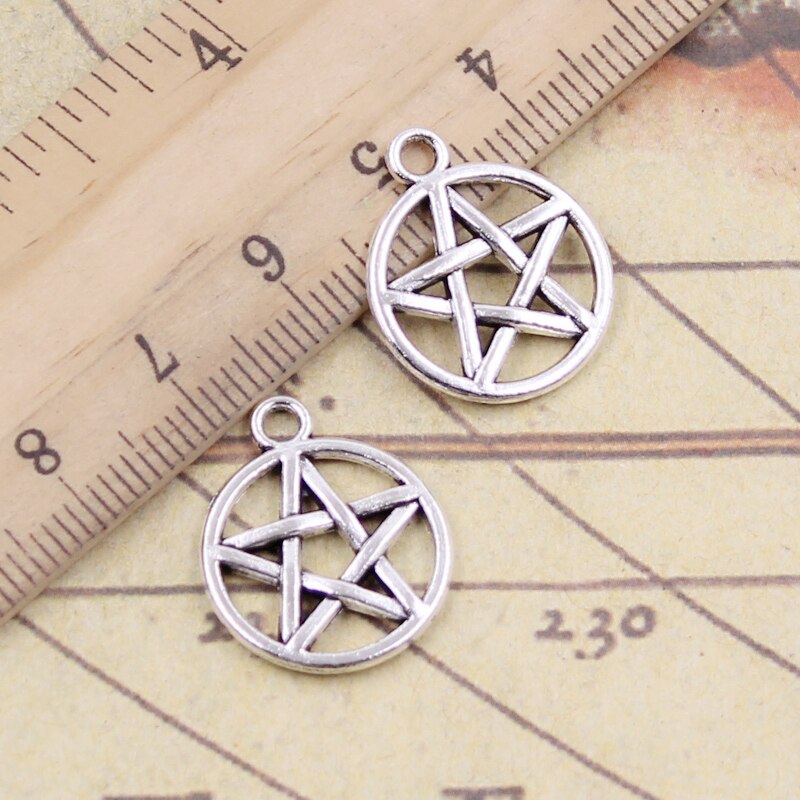 20 pièces breloques étoile pentagramme 19x16mm tibétain Bronze argent couleur pendentifs Antique fabrication de bijoux bricolage fait main artisanat pendentif: Plaqué argent antique