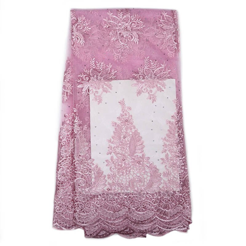 African French mesh lace fabric with African beads embroidered lace tulle Nigerian lace wedding dress: Magenta