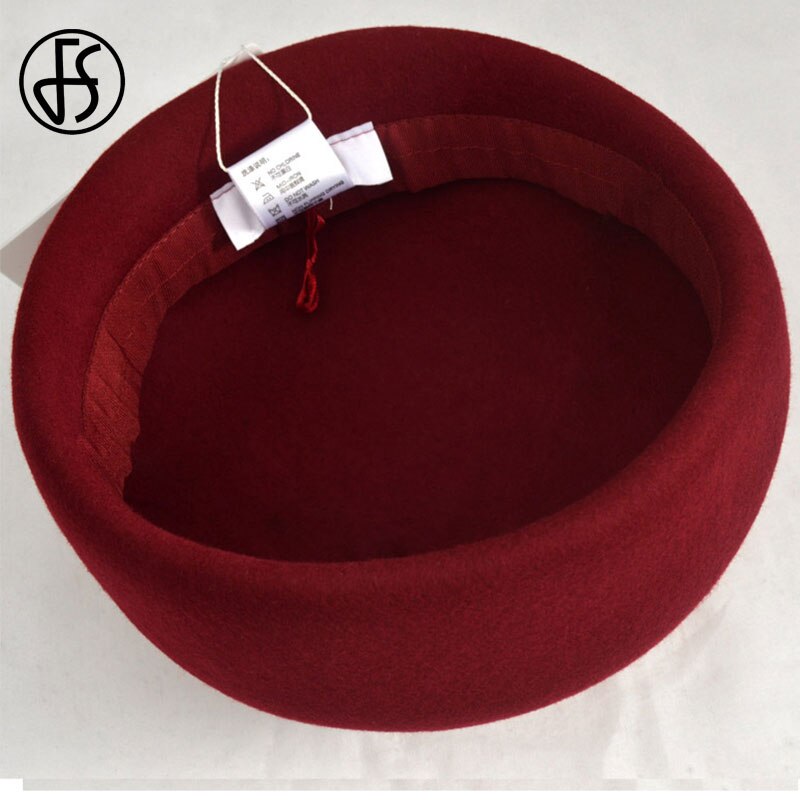 FS Winter Hats For Women Beret Wool Felt Fedora Hat Black Red Hats Wedding Church Party Cocktail Ladies Female French Artist Hat
